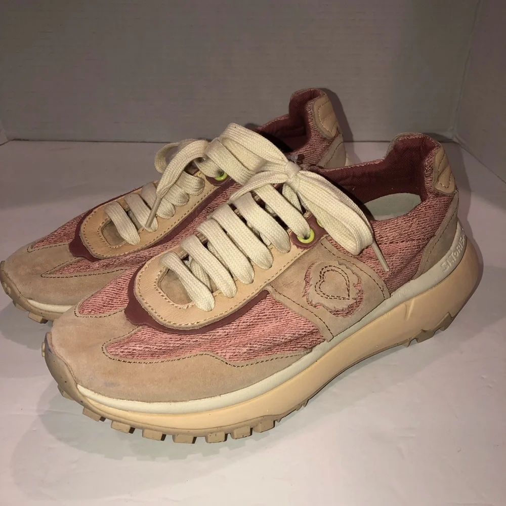 Anthropologie Blush Pink and Cream Suede Athletic Sneakers